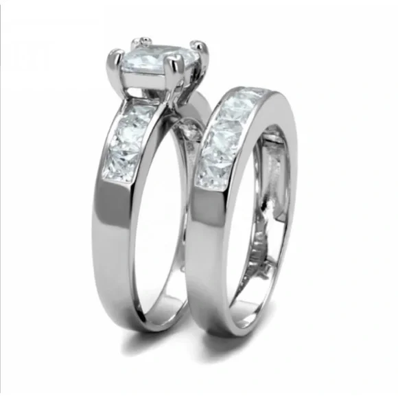 STERLING SILVER DIAMOND WEDDING SET - Picture 8 of 9